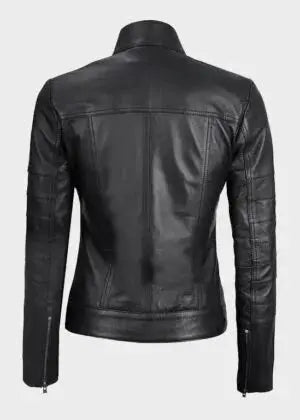 Bergamo Womens Black Cafe Racer Leather Jacket BS Leathers Jackets