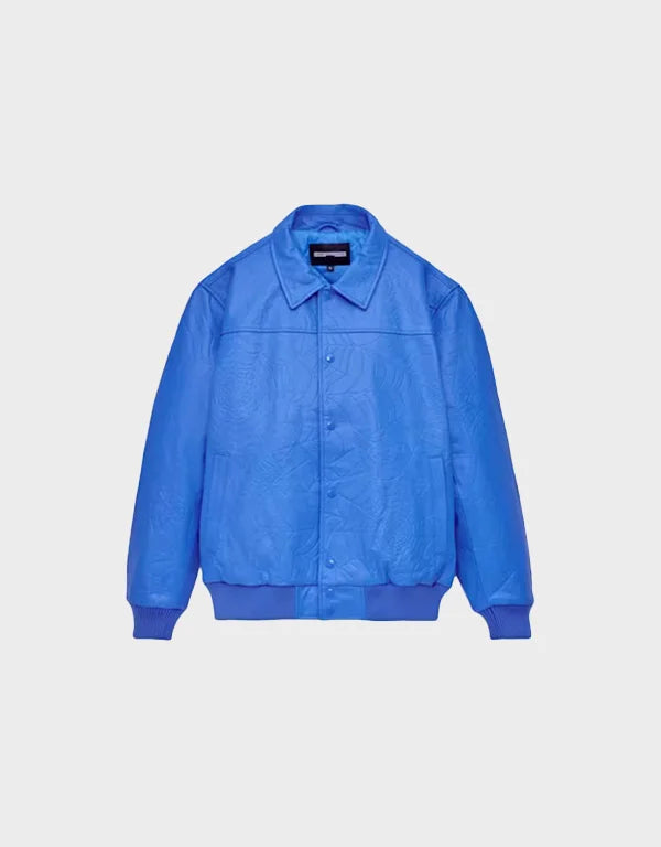 Sp5der Debossed Web Leather Jacket