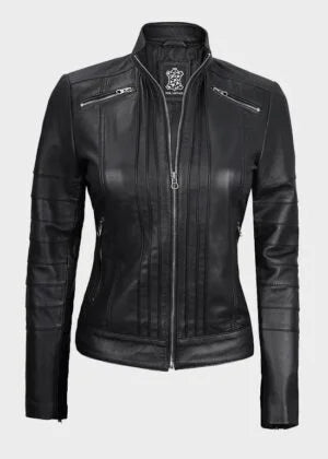 Bergamo Womens Black Cafe Racer Leather Jacket